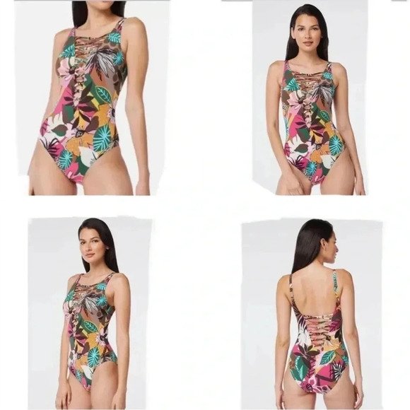 Bleu Rod Beattie Lace Down Over The Shoulder One-Piece Size - Picture 1 of 14